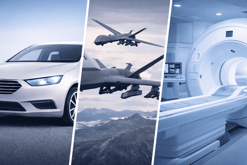 Grafische Darstellung der Automobil-, Verteidigungs- und Medizinbranche